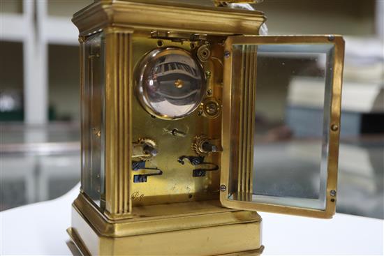 A late 19th century French bass cased eight day striking carriage clock 12cm high